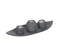 Relaxdays Porte-Bougies avec Plateau, 3 bougeoirs, déco Bougies, Maison, Table, Salon, photophores, Gris/Blanc