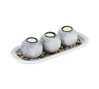 Relaxdays Porte-Bougies avec Plateau, 35 cm, Pierres décoratives, déco de Table, Salon, Chambre, bougeoir, Gris/Blanc