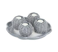 Relaxdays Porte-Bougies avec Plateau, 4 bougeoirs, Sable décoratif, déco Bougies, Salon, Chambre, Cuisine, Gris/Blanc