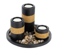 Relaxdays Porte-bougies avec plateau et pierres décoratives, 19,5 cm, décoration de table, salon, chambre, noir/marron