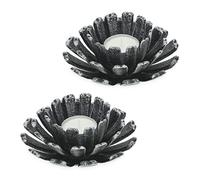 Relaxdays Porte-Bougies, Lot de 2, Design Fleur, bougeoir Fonte, intérieur, extérieur, HxD: 6x13,5 cm, argenté