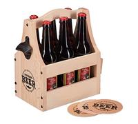 Relaxdays Porte-Bouteille en Bois, avec décapsuleur, 6 Bouteilles, Caisson, Cadeau pour la fête des pères, Nature