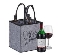 Relaxdays Porte-Bouteilles, 9 Compartiments, Sac avec Inscription, HxLxP : env. 45 x 24 x 24 cm, pour vin, bière, Gris