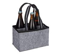 Relaxdays Porte-bouteilles pour 6, feutre, sac à main de bière pour homme, tissu, poche pour 0,5l, 15x24x15 cm, gris