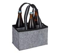 Relaxdays Porte-bouteilles pour 6, feutre, sac à main de bière pour homme, tissu, poche pour 0,5l, 15x24x15 cm, gris