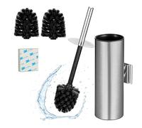 Relaxdays Porte-Brosse, Brosse Incluse, Montage avec ou sans perçage, H x L x P : 36,5 x 9 x 11 cm, argenté