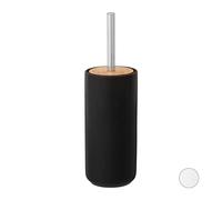 Relaxdays Porte-Brosse WC céramique, Brosse WC Verticale, tête de la Brosse Changeable, 33,5 x 10 cm, Rond, Noir
