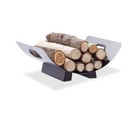 Relaxdays Porte-bûches de cheminée porte-revues inox métal moderne bois HxlxP: 16 x 41 x 33 cm, argenté