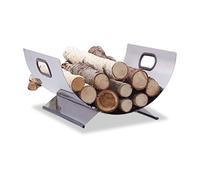Relaxdays Porte-bûches de cheminée porte-revues inox métal moderne support bois HxlxP: 19 x 37 x 33 cm, argent