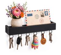 Relaxdays porte-clés mural, 6 crochets, avec tablette, design moderne, noir