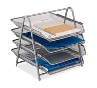 Relaxdays Porte-courriers, range-documents pour format A4, 4 compartiments, 32,5 x 30 x 35 cm, aspect maille, argenté