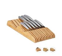 Relaxdays Porte-Couteaux, pour 13, tiroir, Vide, à Poser, Plat, en Bambou Naturel, HLP: 5 x 17 x 40 cm, Couleur Nature