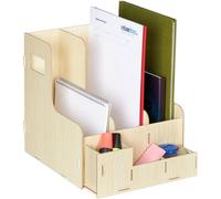 Relaxdays Porte-Documents, 3 Compartiments, Format A4, Organiseur Bureau, Travail Et École, Rangement, Mdf, Nature