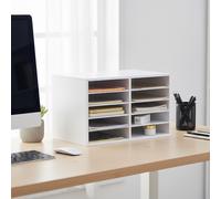 Relaxdays - Porte-documents en bambou, format A4, 10 compartiments, bureau, bureau à domicile, H x l x P 31 x 49 x 31 cm, organiseur de bureau, blanc