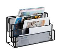 Relaxdays Porte-Documents, métal, 4 Compartiments, pour Lettres et Magazines, H x L x P : 26 x 45 x 18 cm, Noir