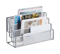 Relaxdays Porte-Documents, métal, 4 Compartiments, pour Lettres et Magazines, H x L x P : 26x 45 x 18 cm, argenté