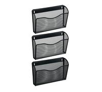 Relaxdays Porte-documents mural en lot de 3, fer, pour magazines et journaux, H x L x P : 22 x 35,5 x 8,5 cm, noir