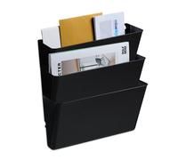 Relaxdays Porte-documents mural en lot de 3, plastique, pour magazines et journaux, HLP : 19 x 33 x 10,5 cm, noir