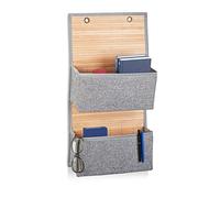 Relaxdays Porte documents organiseur mural 2 compartiments HxlxP 62 x 33 x 12 cm porte salle de bain couloir 33 cm bambou tissu, gris