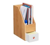 Relaxdays Porte-Documents, pour Papier A4, Organiseur de Bureau en Bambou, MDF, 30 x 12 x 23 cm, Nature-Blanc