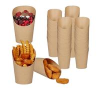 Relaxdays Porte-frites, lot de 100, gobelets en papier kraft, pour fêtes, snacks à emporter, glace, 400 ml, ronds, bruns