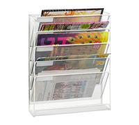 Relaxdays Porte-journaux mural, format paysage A4, 5 compartiments, métal, rangement revue, 40,5 x 32,5 x 10,5 cm, blanc