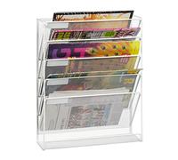 Relaxdays Porte-journaux Mural, Format Paysage A4, 5 Compartiments, métal, Rangement Revue, 40,5 x 32,5 x 10,5 cm, Blanc