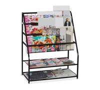 Relaxdays Porte-magazines, HLP: 81 x 67 x 37 cm, porte-revues en métal, à poser au sol, salon, chambre, noir