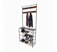 Relaxdays Porte-manteau, 4 étagères à chaussures, 2 barres à crochets, vestiaire 190 x 80 x 30 cm, métal, noir/brun