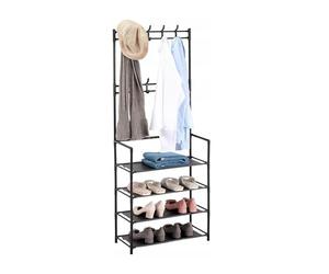 Relaxdays Porte-manteau, 4 étagères à chaussures, 8 patères doubles, entrée, 150,5x59,5x25 cm, acier noir
