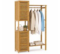 Relaxdays Porte-vêtements bambou, 2 compartiments, tringle, naturel