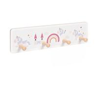 Relaxdays Porte-Manteau Enfant, 4 Crochets, à Fixer, Licorne, château | MDF, pin, fixations incluses, chambre d'enfant, chambre de bébé, couloir, patères