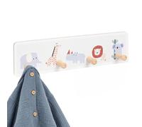 Relaxdays Porte-Manteau Enfant 4 Crochets, Gris/Naturel | motif éléphant girafe hippopotame koala, MDF pin, 10x38x5,5cm