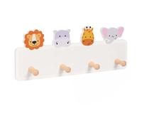 Relaxdays Porte-Manteau Enfant 4 Crochets Mural Lion Hippo Girafe éléphant | MDF, bois de pin, fixations incluses, chambre d'enfant, chambre de bébé, couloir, porte-manteau