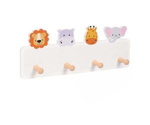 Relaxdays Porte-Manteau Enfant 4 Crochets Mural Lion Hippo Girafe éléphant | MDF, bois de pin, fixations incluses, chambre d'enfant, chambre de bébé, couloir, porte-manteau