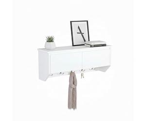 Relaxdays Porte-Manteau Mural 5 Crochets, Rangement, MDF Blanc | LxHxP 30x78x20 cm, moderne, 2 clapets