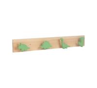 Relaxdays - Porte-manteau mural enfant « Dino », 4 crochets, naturel/vert