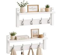 Relaxdays Porte-Manteau Mural Lot de 2, 4 Crochets Doubles, Blanc | HxLxP 19,5x40x11 cm, tablette à chapeaux