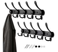 Relaxdays Porte-manteau mural, lot de 2, 5 crochets triples, inox, noir, moderne, pour couloir et chambre