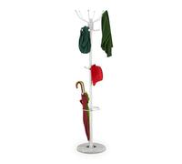 Relaxdays Porte manteau support parapluies,16 crochets, HxD 176,5 x 36,5 cm, pied en marbre, garde robe droit, blanc