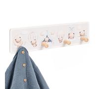 Relaxdays Porte-Manteaux Enfant, 4 Crochets, Fixation Murale, oursons | MDF, pin, fixations incluses, chambre d'enfant, chambre de bébé, couloir, porte-manteau