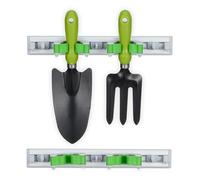 Relaxdays Porte-Outils Mural, Lot de 2, Fixation Balai, Outils de Jardin, 5 Crochets & 2 Pinces, Aluminium, argenté/Vert