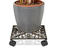 Relaxdays Porte-Plantes à roulettes, Lot de 2, Support Pot de Fleurs, 4 Roues, D: 33,5 cm, carré, Design antiquités, Bronze