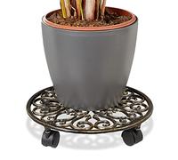 Relaxdays Porte-Plantes à roulettes, Lot de 3, Fonte, Support Pot de Fleurs, 4 Roues, D: 33,5 cm, Rond, Design antiquités, Bronze