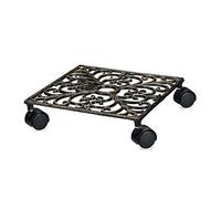 Relaxdays Porte-plantes carré à roulettes en fonte aluminium support pot de fleurs 4 roues plateau métal design style antiquités stable et résistant, bronze 27,5 x 27,5 cm