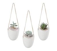 Relaxdays Porte-Plantes Mural en Lot de 3, Suspendre grâce à la Corde, pour Vos trésors Verts, intérieur, Blanc