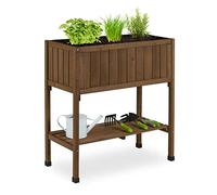 Relaxdays Porte-Pot de Fleurs, Plastique, étagère, HxLxP : 80x74x38 cm, Balcon et terrasse, jardinière, Sapin, Marron