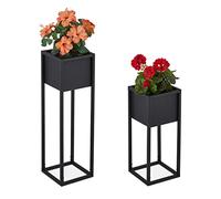 Relaxdays Lot 2 porte-pots de fleurs en métal noir