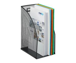 Relaxdays porte-revues métal A4, large, en filet, porte-documents bureau, H x L x P 32 x 16 x 24,5 cm, noir