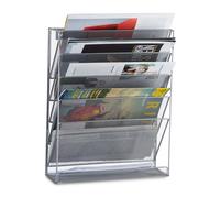 Relaxdays Porte-revues mural porte-journaux porte-magazines 6 casiers HxlxP: 40 x 32 x 10 cm , argent